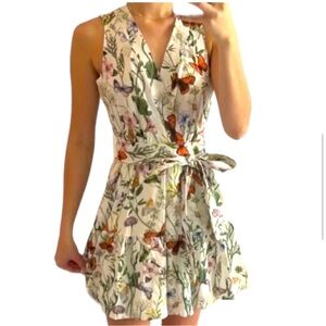 NWT Christian Lacroix Mini Wrap Linen Dress Butterfly Garden Floral - size Med.